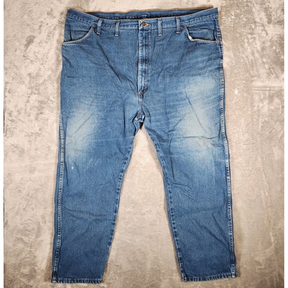 Rustler Jeans Men's 46X30 Straight Rigid Denim Cowboy Work Distressed Blue - Picture 1 of 12